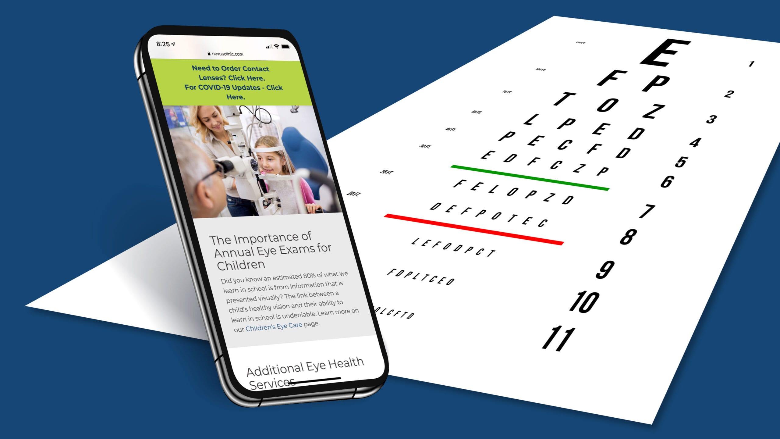Mobile device next to eye chart