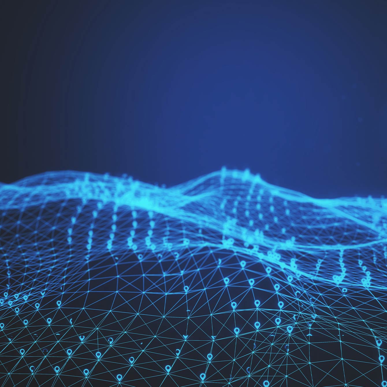 Creative glowing digital mesh with map markers on blue background