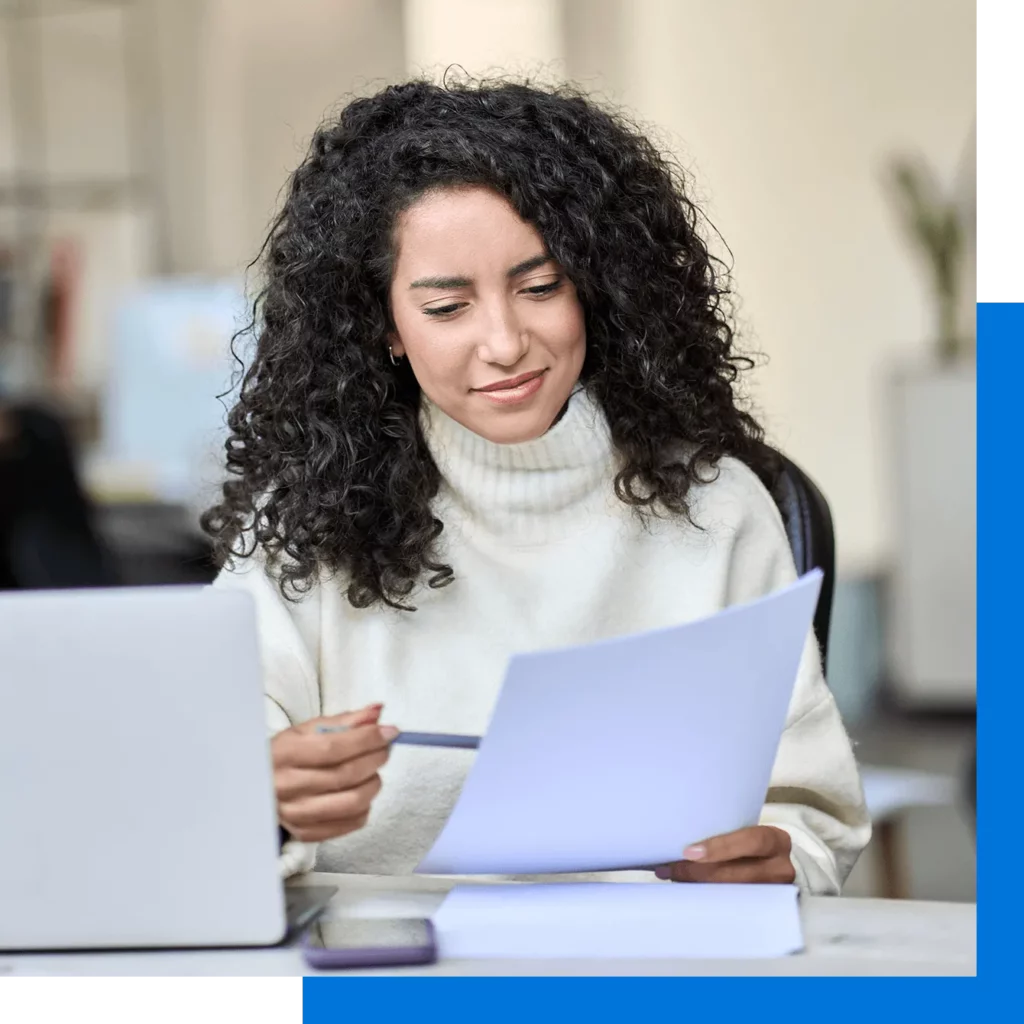 Young woman conducting A/B testing, analyzing results